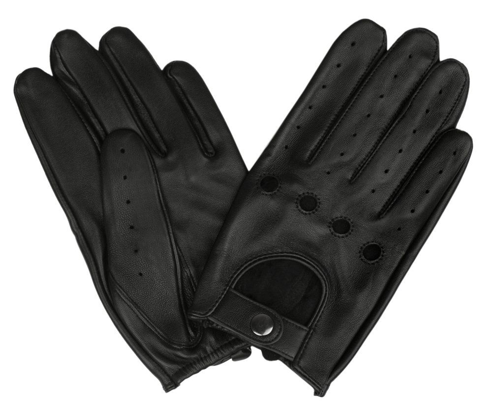 Skórzane Rękawiczki Samochodowe - Czarne, Pełne