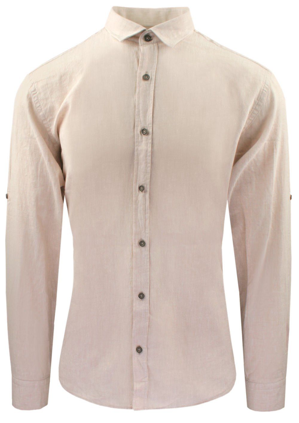 Koszula Weekendowa z Lnem, Krój Taliowany - Victorio - Beż