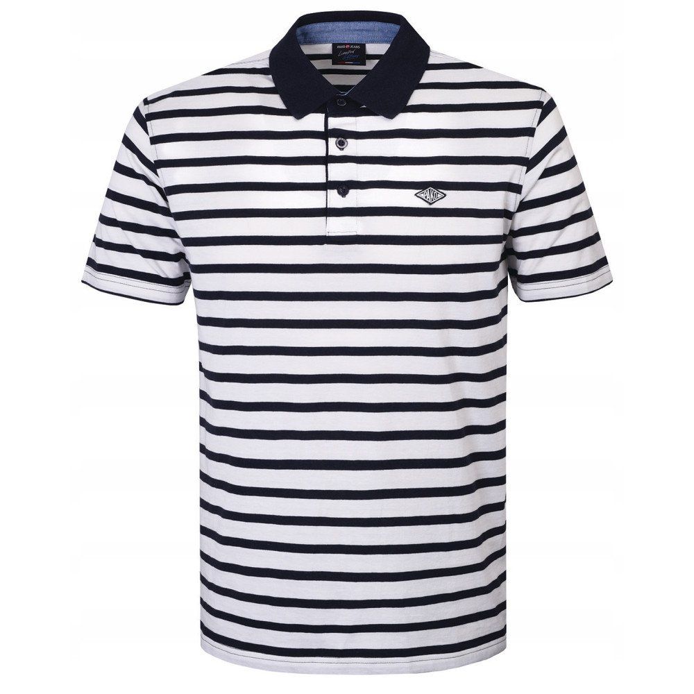 Koszulka Polo - Męska - Pako Jeans - Biała w Granatowy Prążek