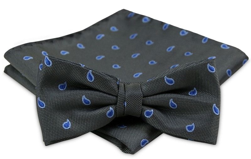 Modna Mucha Męska - Alties - Grafit z Niebieskim Wzorem