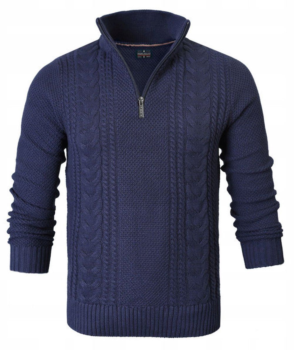 Bawełniany Sweter na Zamek, Wysoki Kołnierz - Pako Jeans - Granatowy