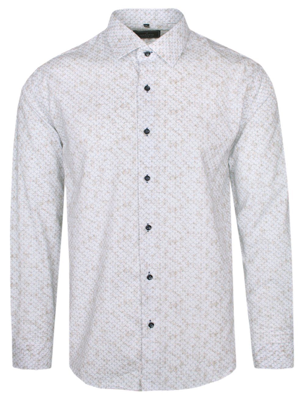 Koszula Wizytowa, Biała z Beżowym Motywem, Prosty Krój -VICTORIO