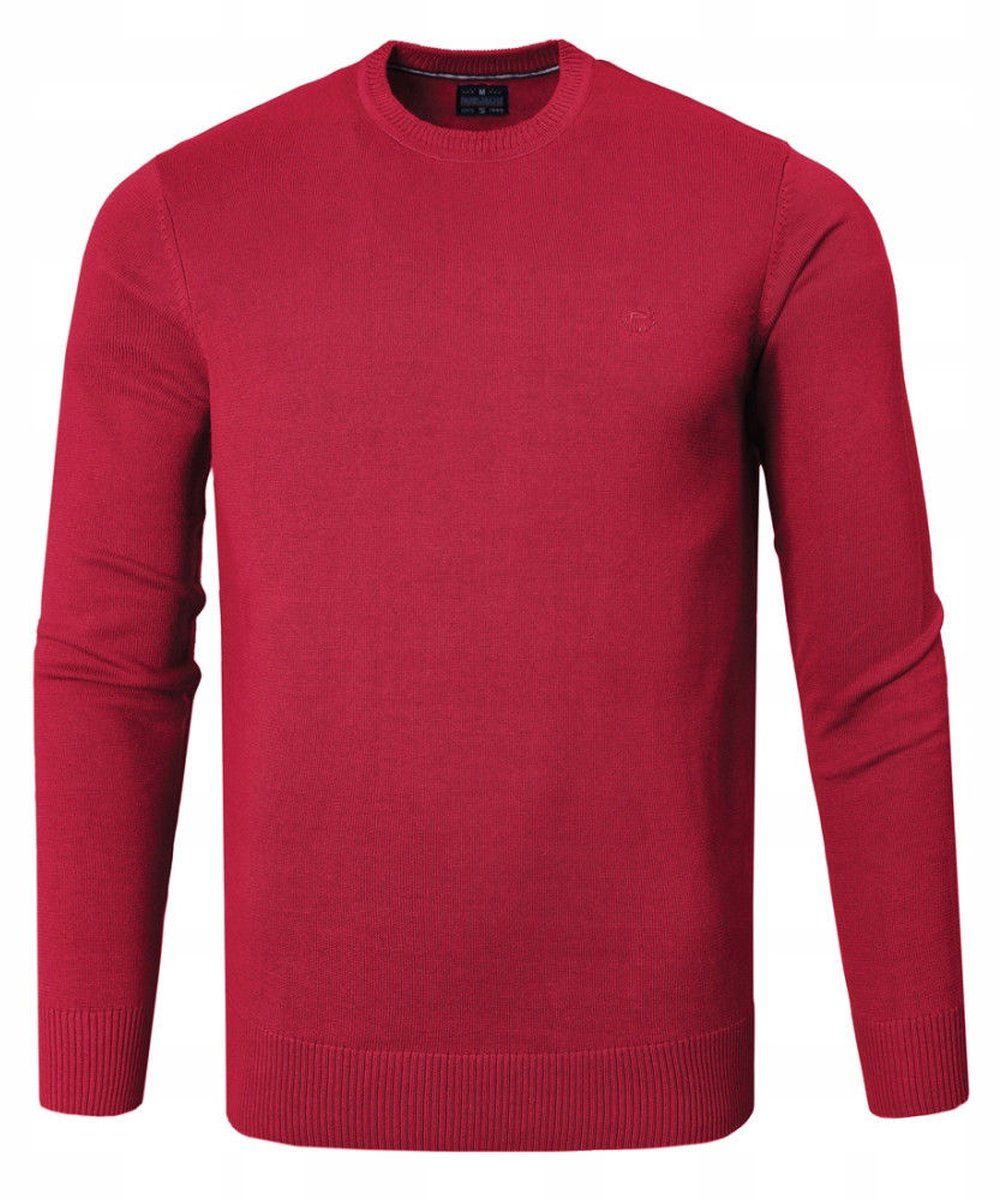 Bawełniany Sweter Męski, Okrągły Dekolt - Pako Jeans - Czerwony