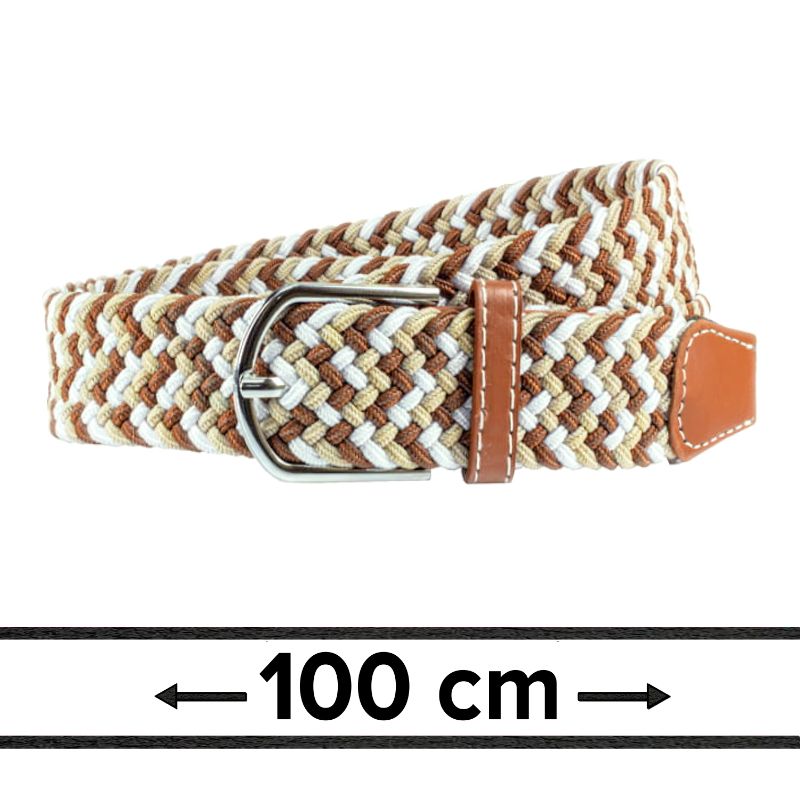 Pasek Elastyczny Pleciony, Beżowo-Karmelowy, do Spodni, 100 cm, Casualowy, Parciany -HIS STORY