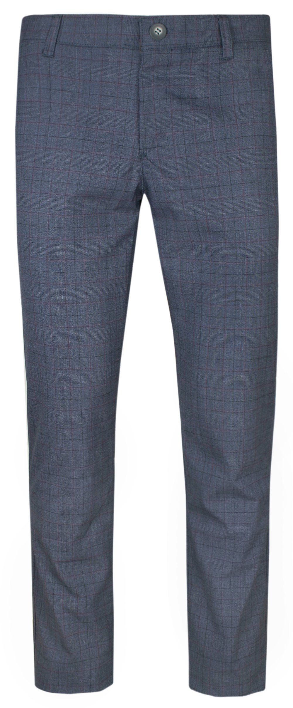 Spodnie Męskie, w Kratkę, Granatowe Casualowe, Chinosy z Elastanem -RIGON