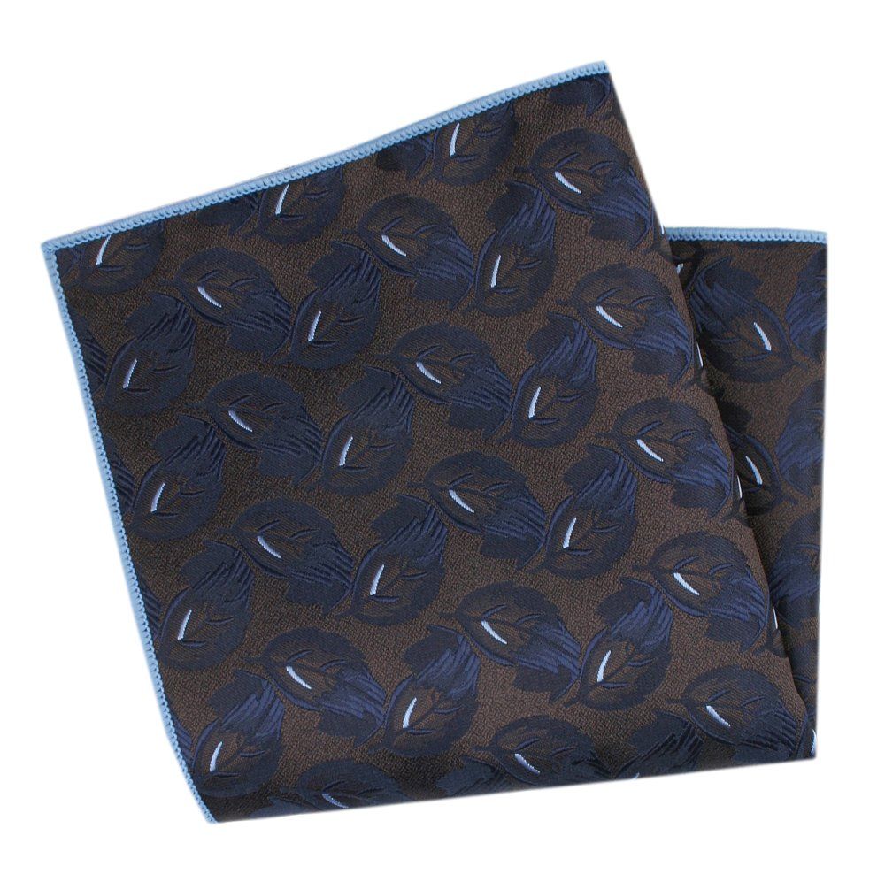 Męska, Elegancka Poszetka - Alties - Brąz w Granatowe Listki