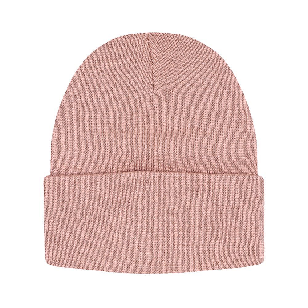 Jednokolorowa Czapka Zimowa Typu Beanie – Zimowa - Blady Róż
