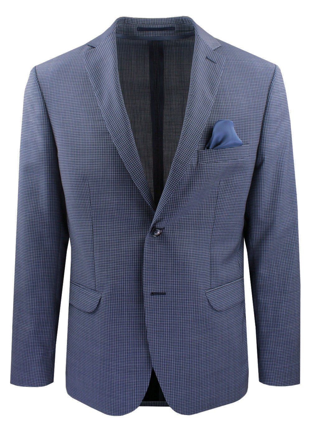 Lekka Marynarka Wełniana - MEN'SFIELD - Ciemnoniebieska, Drobna Kratka