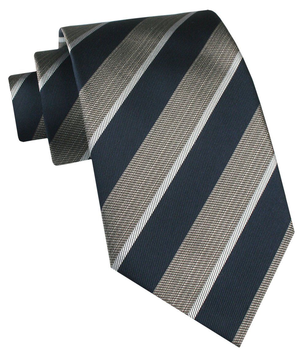 Jedwabny Krawat Męski - His Story - Beż z Granatem, Pasy