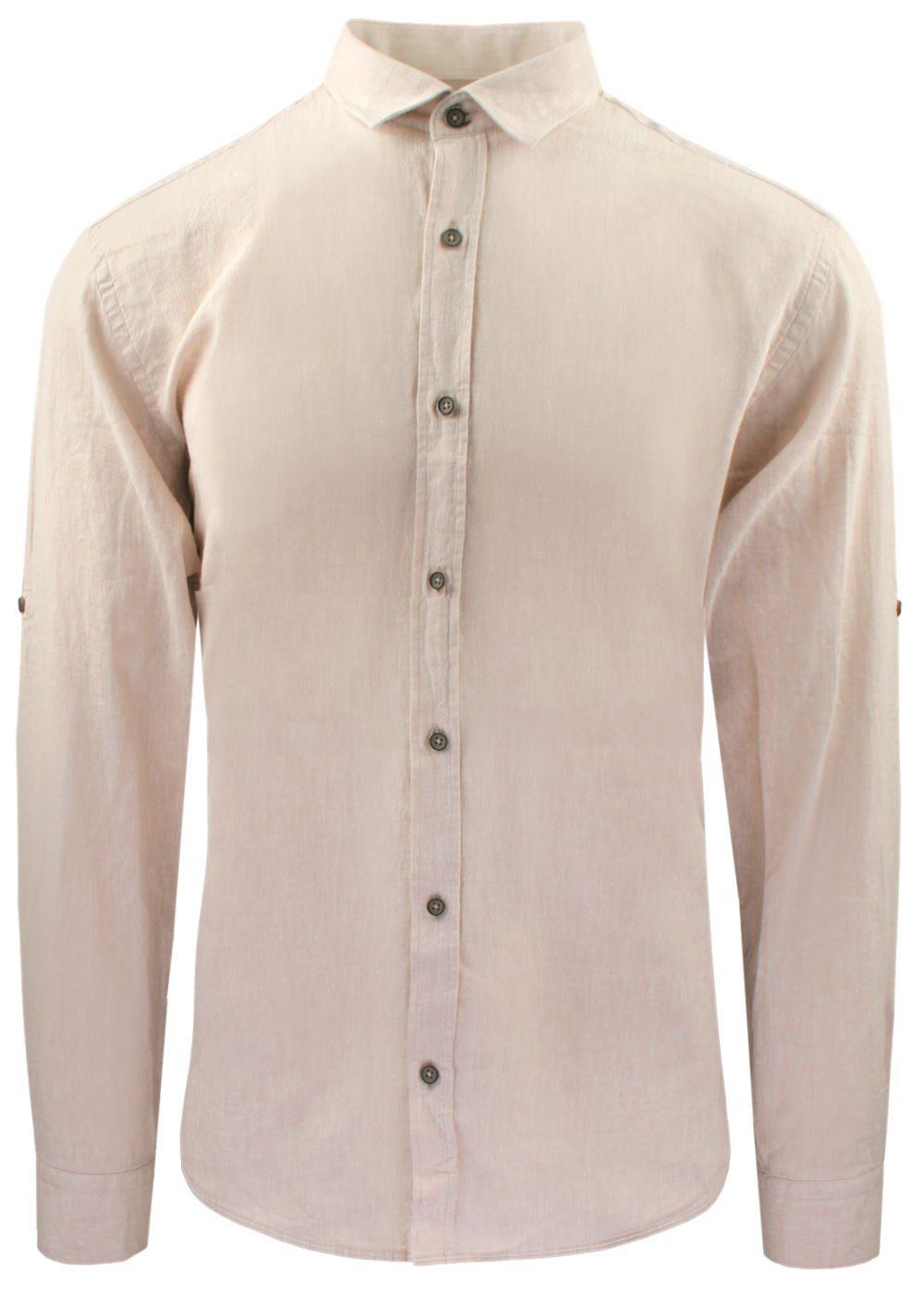Koszula Weekendowa z Lnem, Prosty Krój - Victorio - Beż