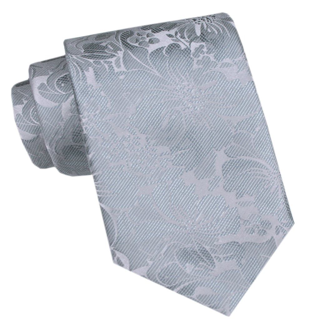 Klasyczny, Szeroki Krawat Męski CHATTIER - Popielaty, Faktura w Kwiaty