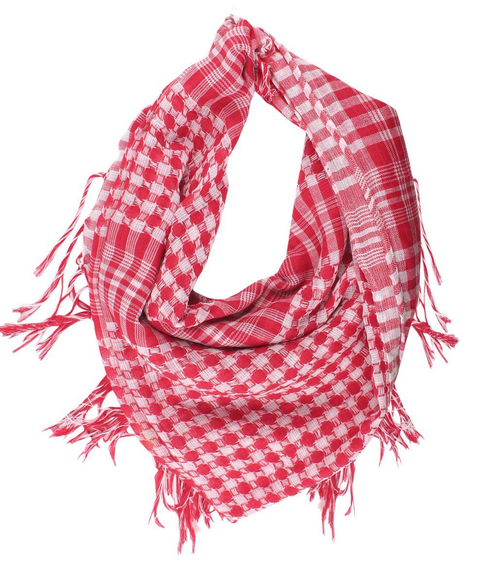 Jasnoczerwona Arafatka, Duża Cienka Chustka -Pako Jeans- Kratka, Frędzle