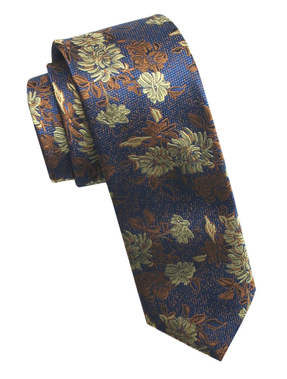 Elegancki i Modny Męski Krawat - Angelo di Monti - Kwiaty na Niebieskim Tle