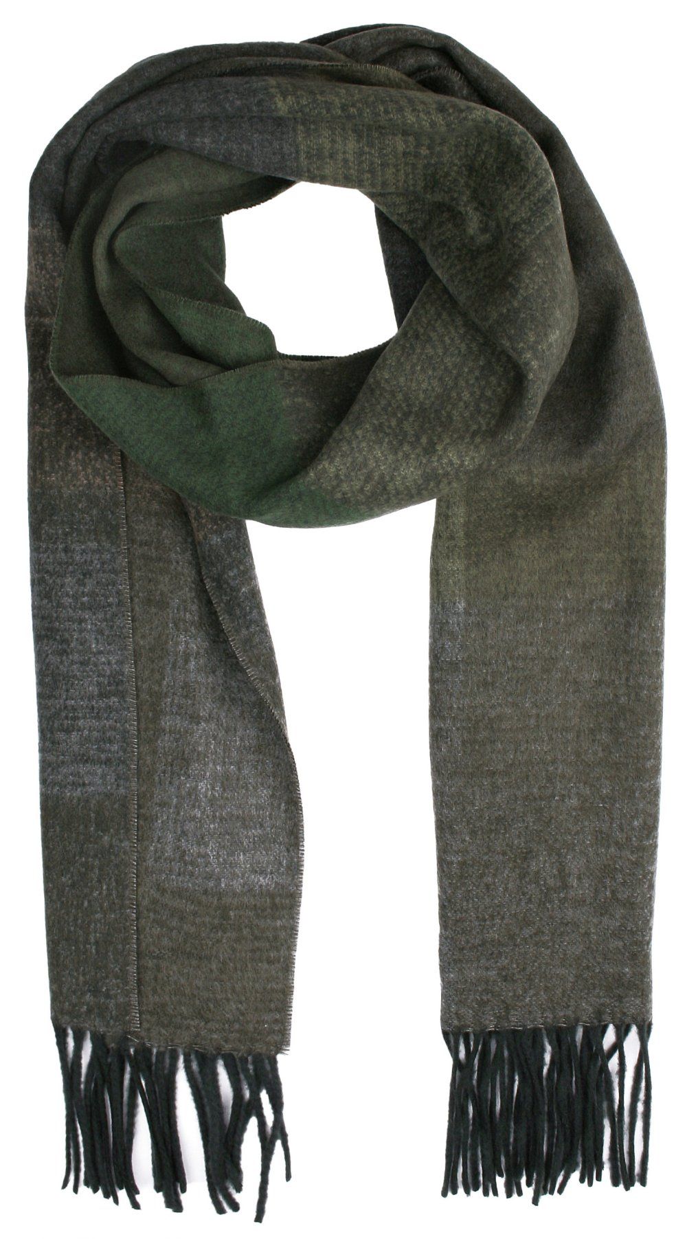 Szalik z Frędzlami, Szaro-Zielony, Wzór Geometryczny Miękki, Firmy V.Fraas -Cashmink