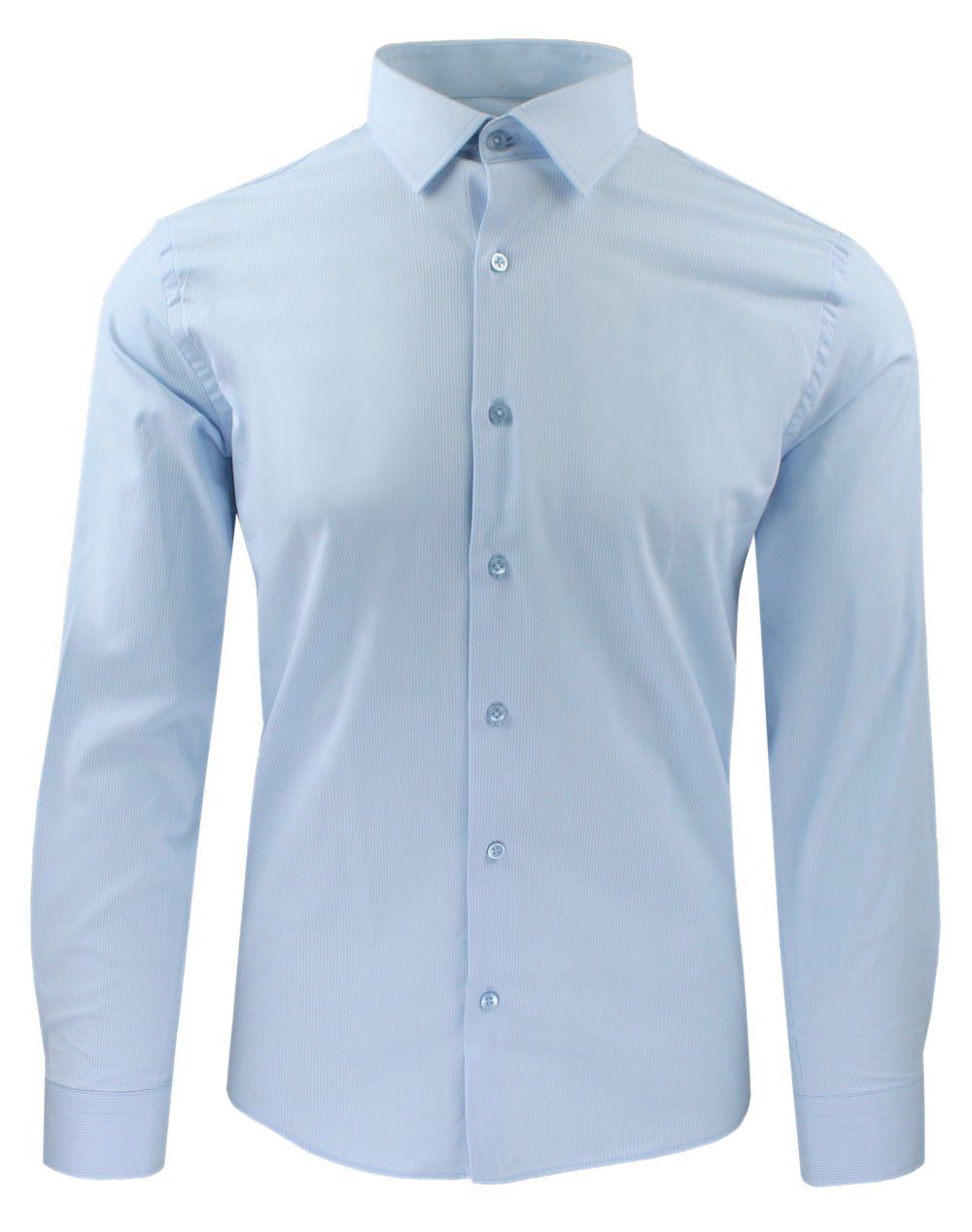 Koszula Wizytowa Męska - Prosty Krój - Victorio - Delikatny Prążek, Błękit