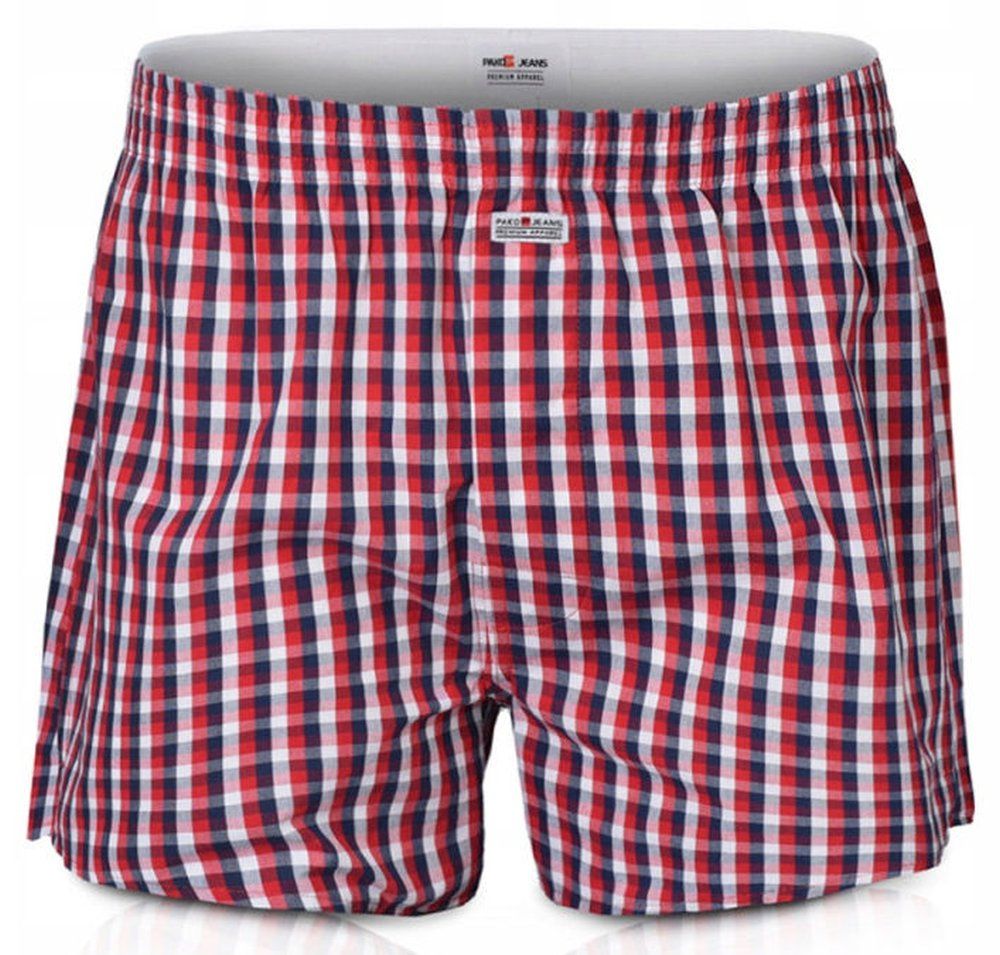 Luźne Męskie Bokserki, Bawełniane - Pako Jeans - Czerwień, Kratka