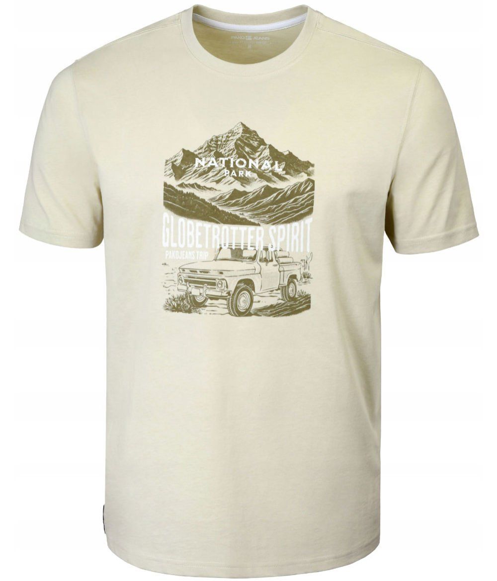T-Shirt (Koszulka) Męska - Pako Jeans - Beżowa, Retro Nadruk