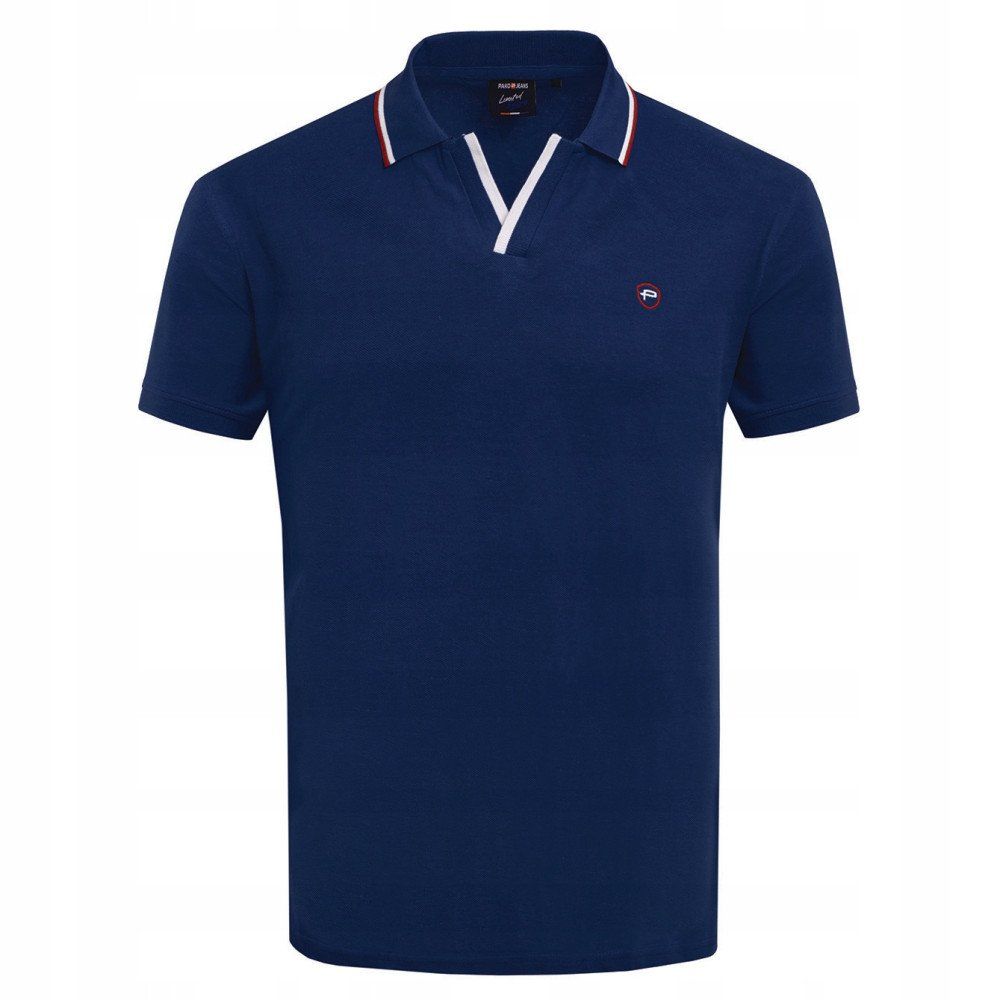 Koszulka Polo - Męska - Pako Jeans - Granatowa, Dekolt Bez Guzików