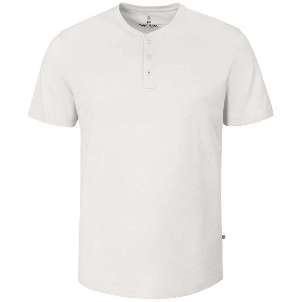 Biały Męski T-Shirt, Dekolt z Guzikami - Pako Jeans