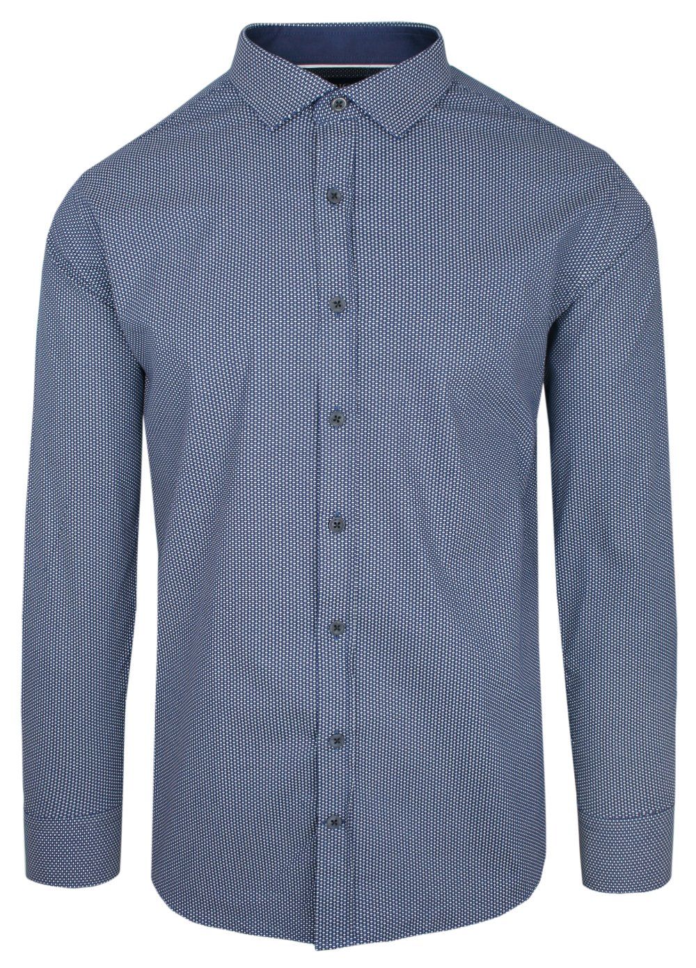 Koszula Męska, Granatowa, Wzór Geometryczny, Długi Rękaw, Regular, Krój Prosty -RIGON