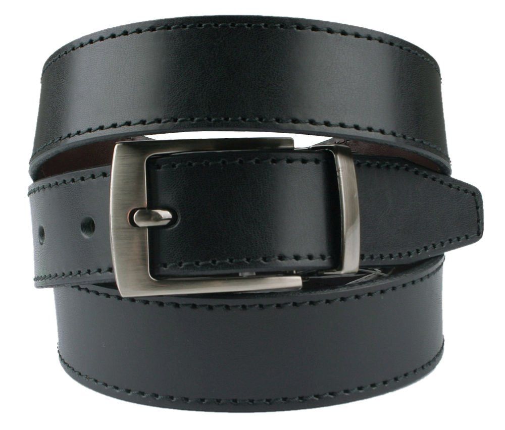 Elegancki Pasek Dwustronny do Spodni, Czarno-Brązowy, Męski, Skórzany -ZET