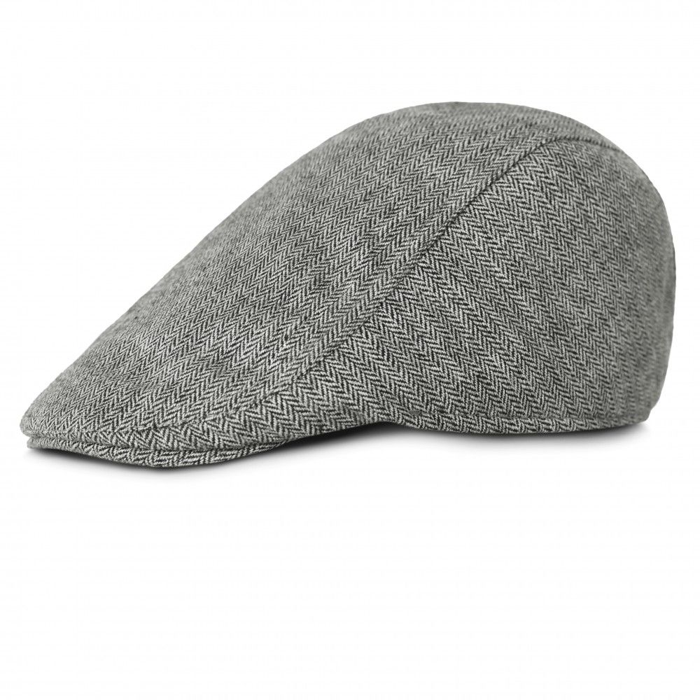 Jesienno-Zimowy Kaszkiet z Dodatkiem Wełny - Pako Jeans - Popiel w Jodełkę