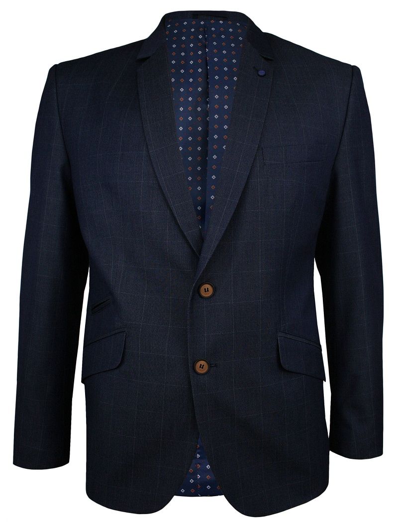 Elegancka Granatowa Marynarka -CASINO- Taliowana, 2 Guziki, w Delikatną Grubą Kratkę, Dwa Rozcięcia