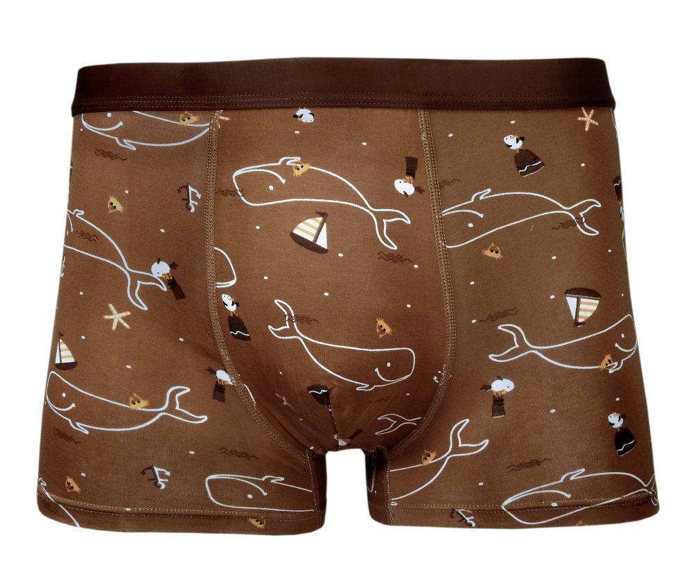 Bokserki Obcisłe, Karmelowe w Wieloryby, Bawełniane, Majtki z Elastanem -ALTIES