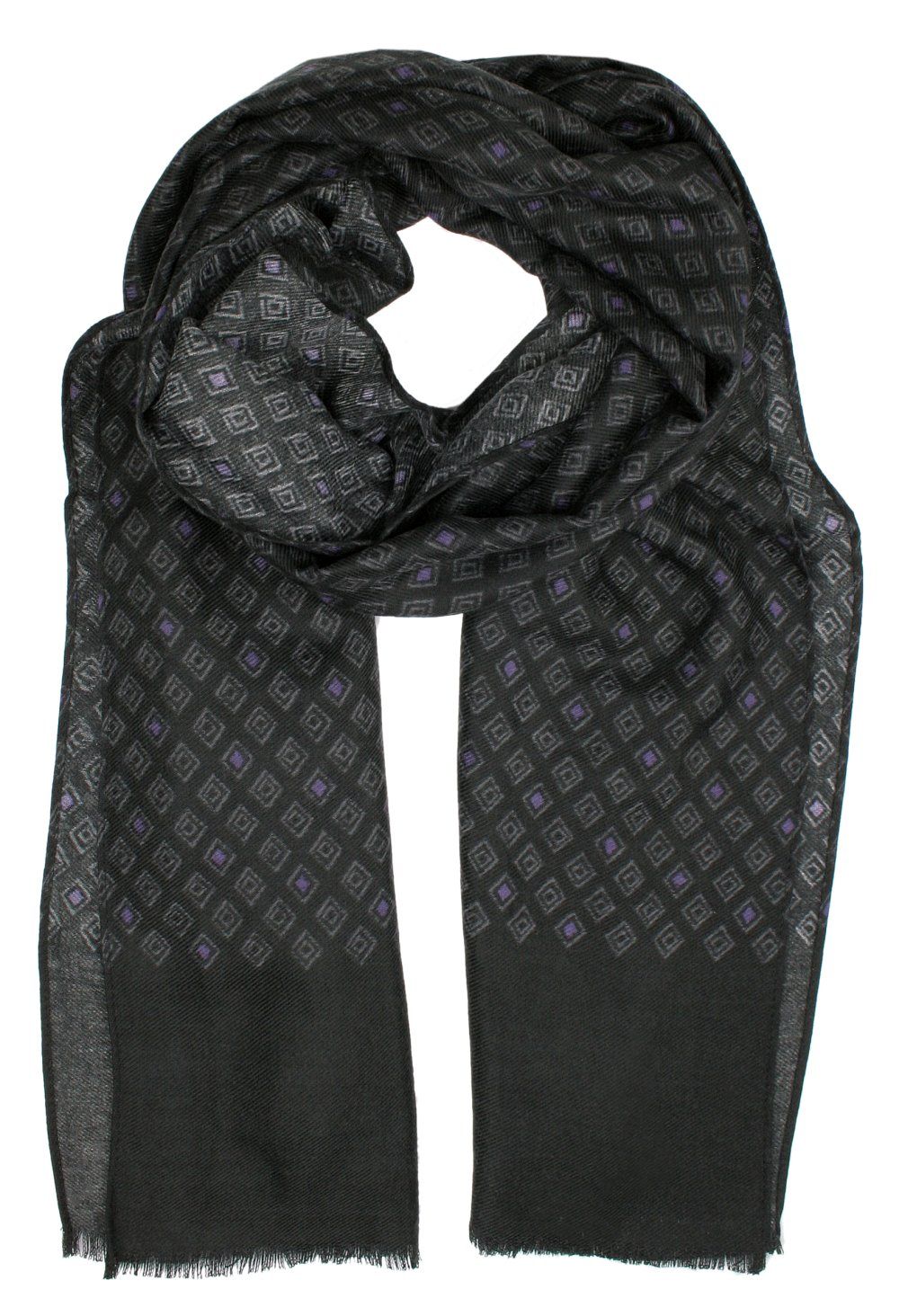 Elegancki Szalik V.Fraas, Przejściowy, Cienki - Czarny, Fioletowy Akcent