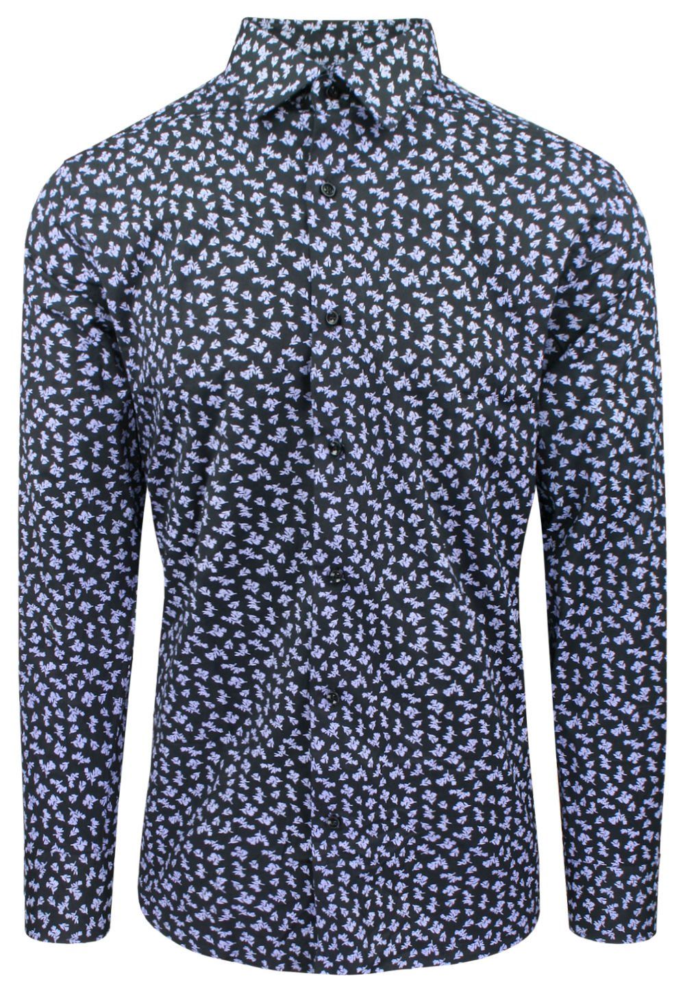 Koszula Męska, Elegancka o Regularnym Kroju - Victorio - Czarna w Kwiatki