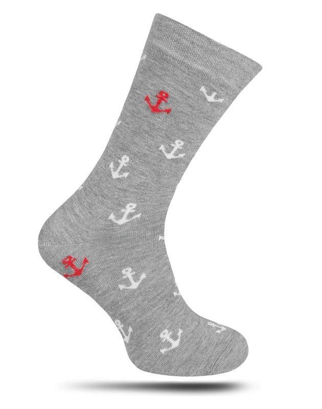Skarpetki Casualowe, Szare w Kotwice, Marinistyczne, Kolorowe, Męskie -EM Men's Accessories