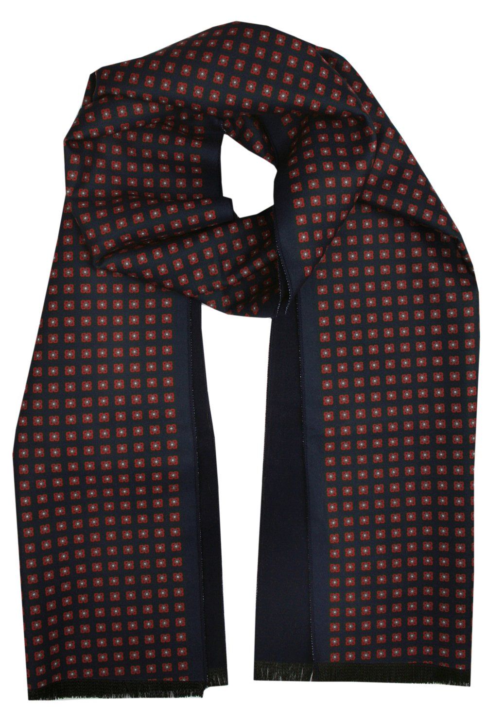 Elegancki Szalik Bawełniany - Alties - Granat z Pomarańczowym Wzorem