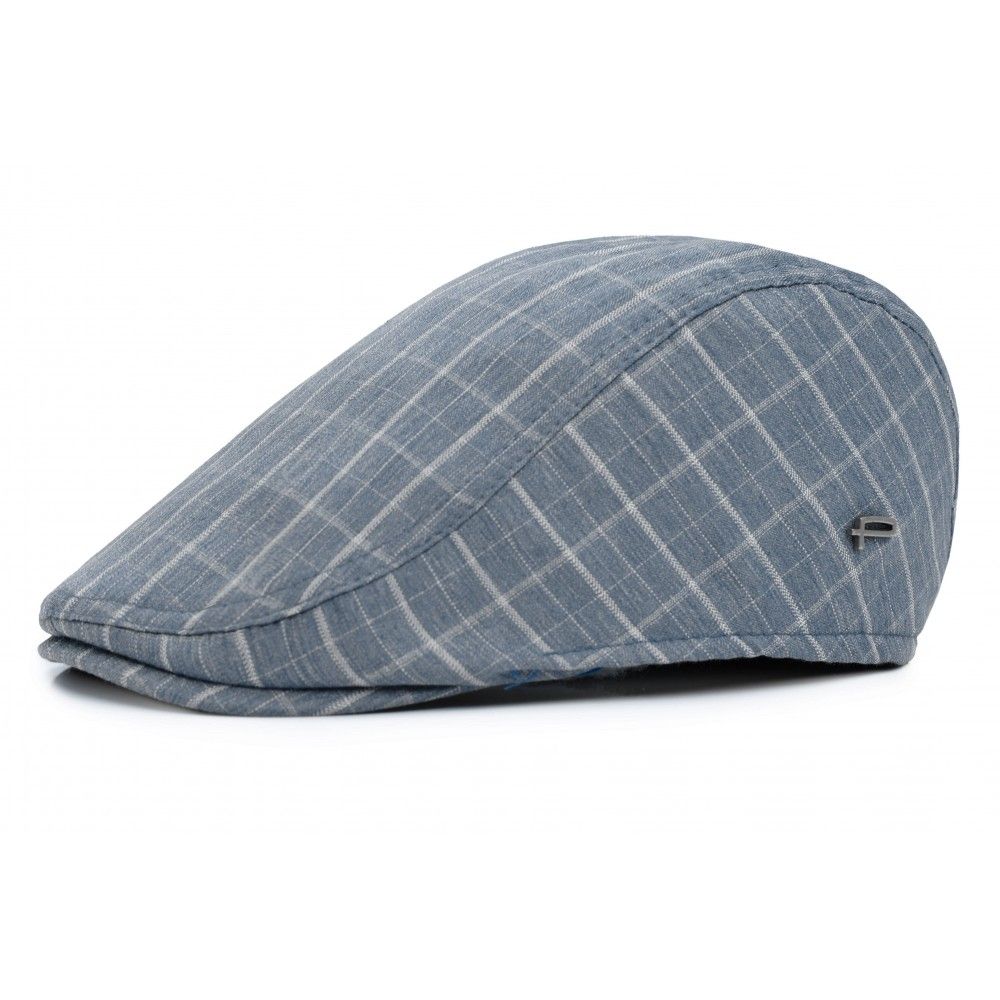 Lekki, Męski Kaszkiet Bawełniany - Pako Jeans - w Kratkę, Niebieski