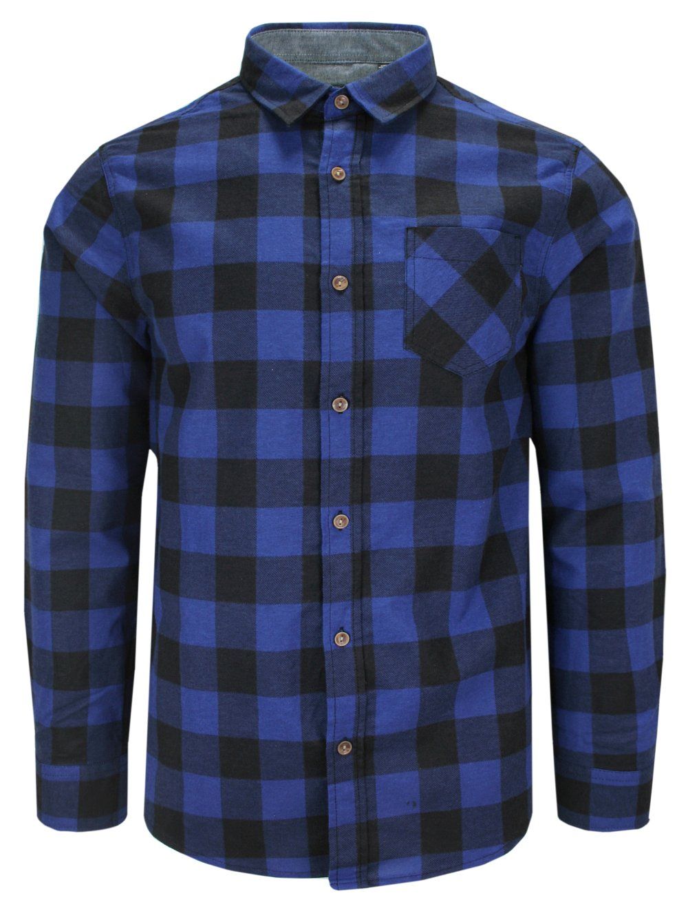 Koszula Casualowa Chabrowo-Czarna w Kratkę, 100% Bawełna, Prosty Krój, z Kieszonką -Brave Soul