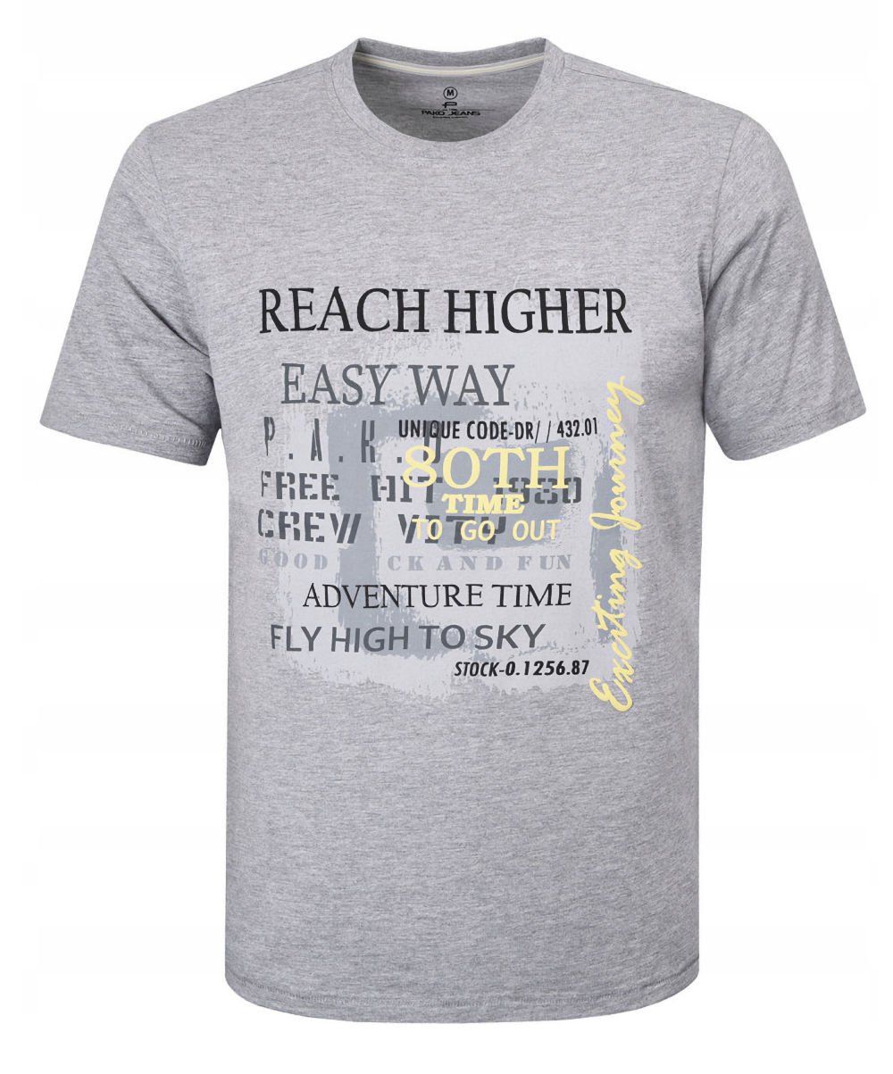 T-Shirt (Koszulka) Męska - Pako Jeans - Popielata z Dużym Nadrukiem