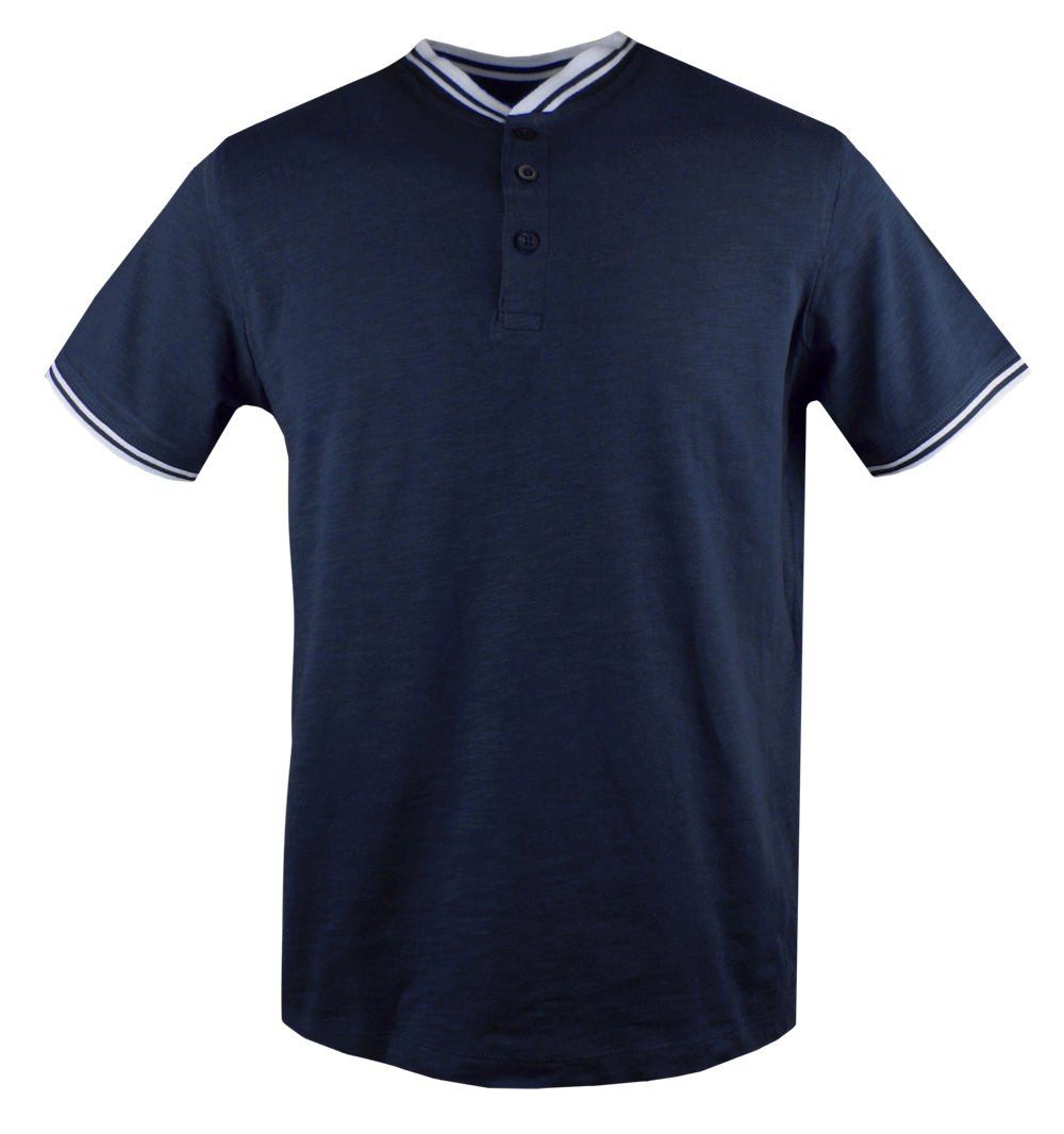 Męski T-Shirt, Dekolt z Guzikami - Pako Jeans - Kolor Granatowy