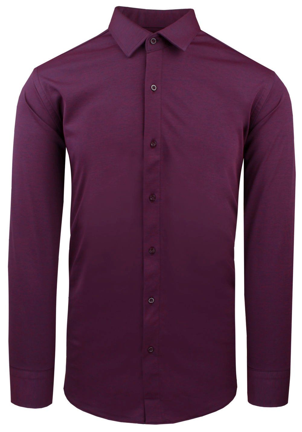 Elegancka Koszula z Dzianinowej Tkaniny - Prosty Krój - Bordo, Melanż