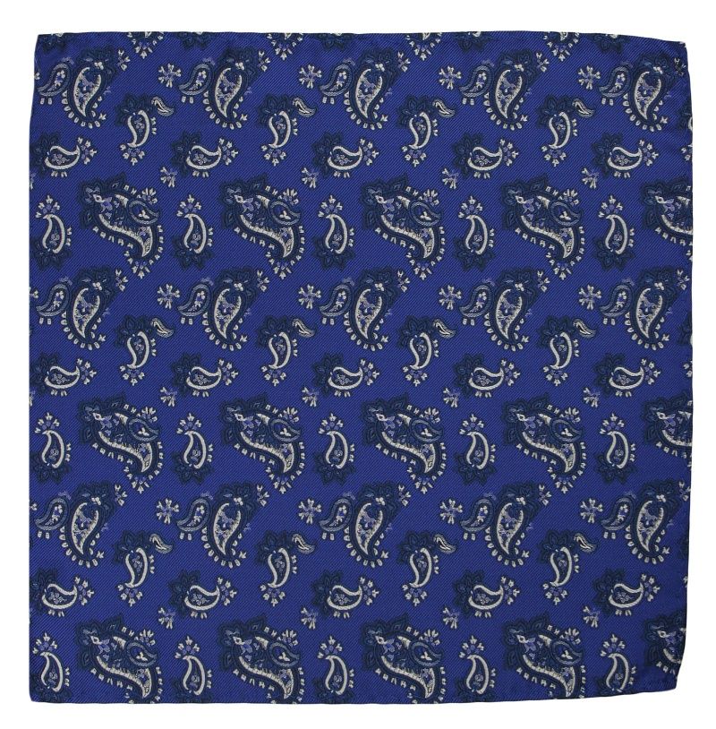 Niebieska Elegancka, Męska Poszetka - ALTIES - Szary Wzór Paisley, Łezka