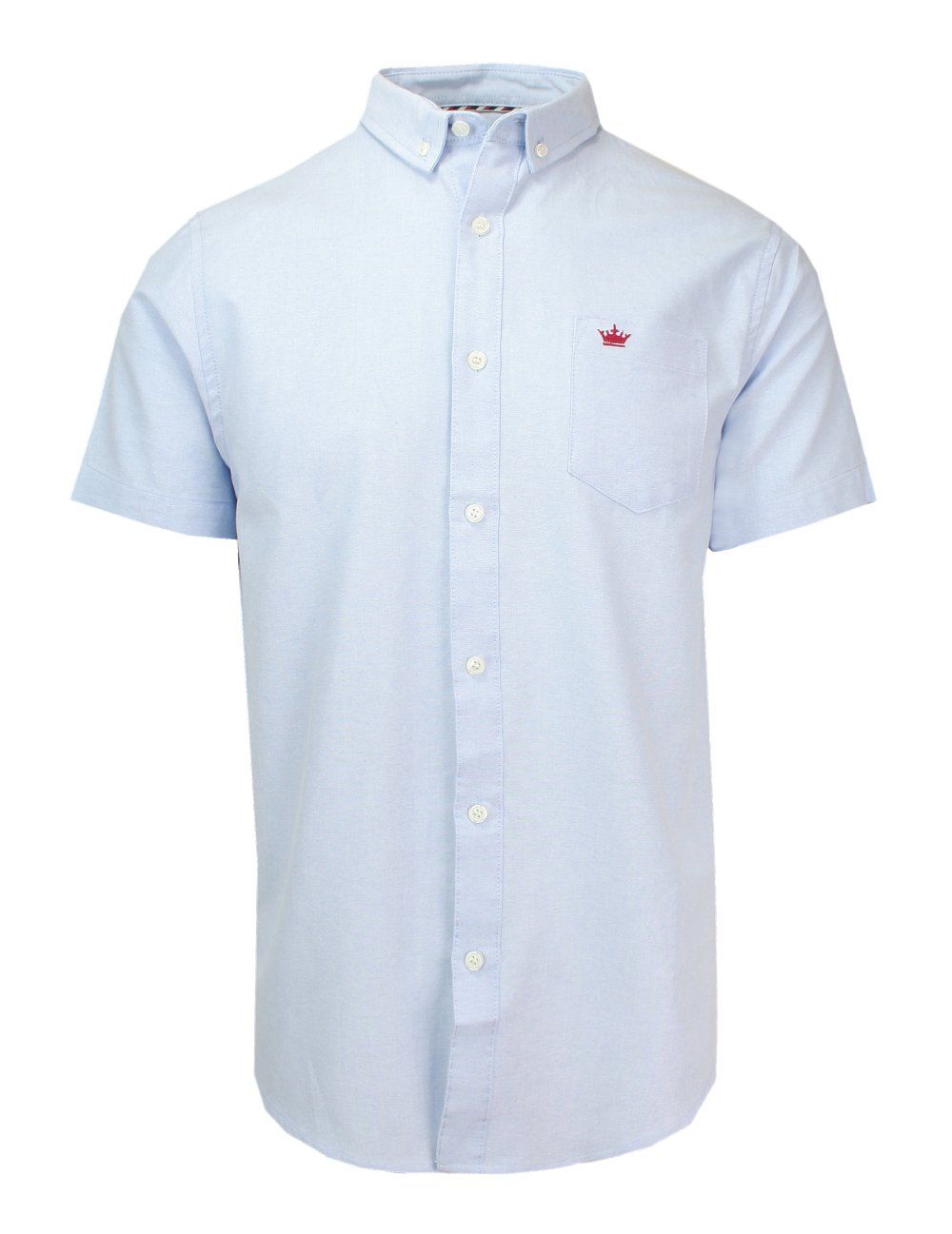 Koszula Męska Niebieska Casualowa z Krótkim Rękawem, Taliowana -Brave Soul- 100% Bawełna