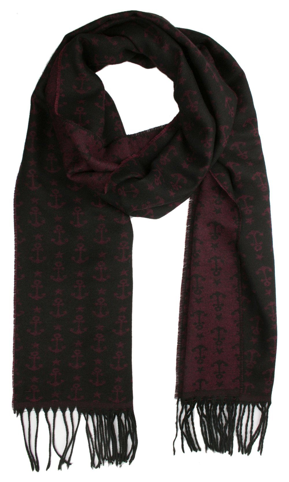 Elegancki Szalik Męski z Wiskozą - His Story - Czarno-Bordowy w Kotwice