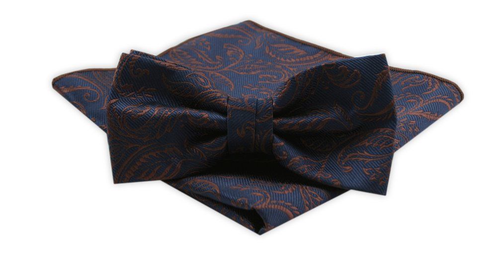 Zestaw: Mucha z Poszetką - Alties - Granatowa z Brązowym Wzorem