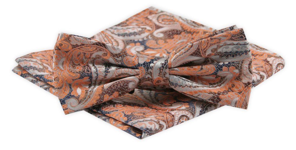 Mucha Męska z Poszetką w Zestawie - Alties - Odcienie Beżów i Pomarańczy