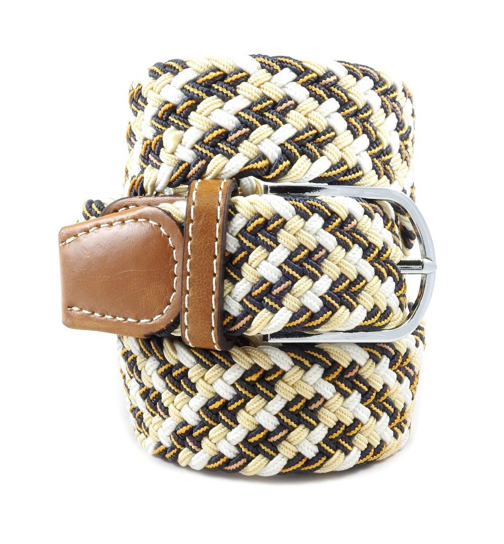 Pasek Elastyczny, Żółto-Granatowy Pleciony, do Spodni, Casualowy, Parciany -ALTIES