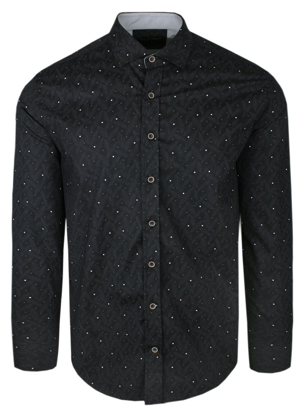 Męska Koszula Rigon - Prosty (Regularny) Krój - Czarna w Groszki