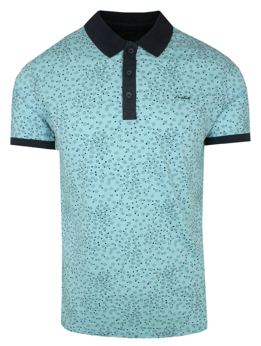 Koszulka POLO, Turkusowa, Wzór Geometryczny, Krótki Rękaw, Męska, z Nadrukiem
