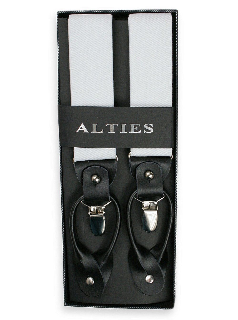 Szelki Klasyczne, Zapięcie na Guziki lub Żabki, Męskie -ALTIES - Białe