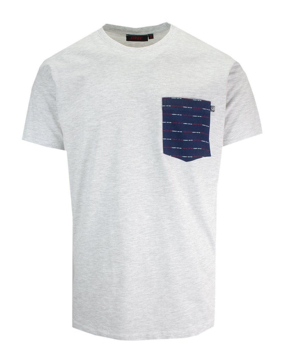 T-shirt Męski, Jasny Szary z Kieszonką, Krótki Rękaw, U-neck, BAWEŁNA, Męski -KINGS