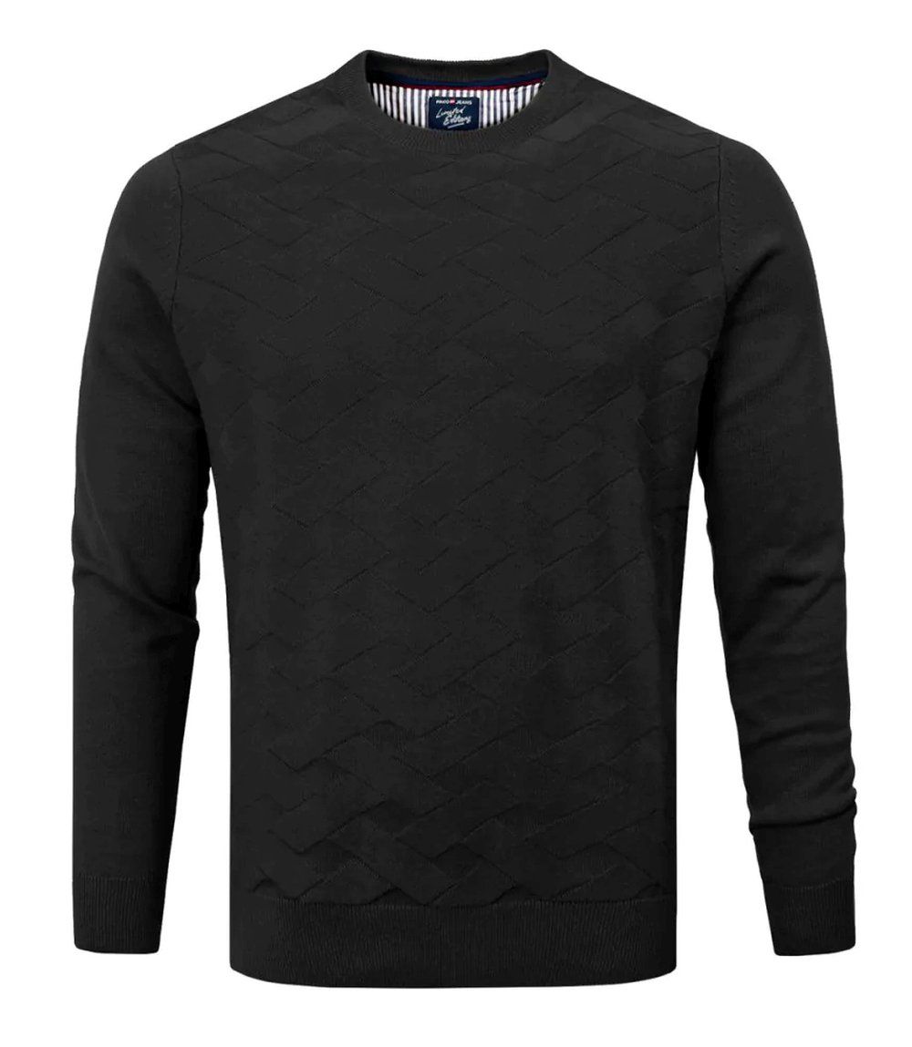 Bawełniany Sweter Męski - Pako Jeans - Czarny z Fakturą Materiału