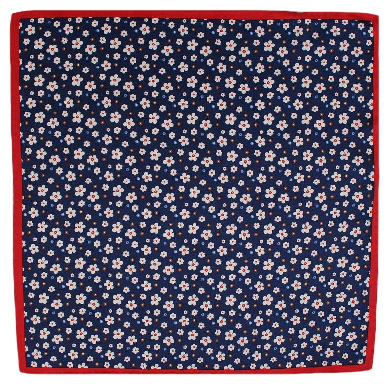 Męska Poszetka CHATTIER - Granatowa w Małe Kwiatki.