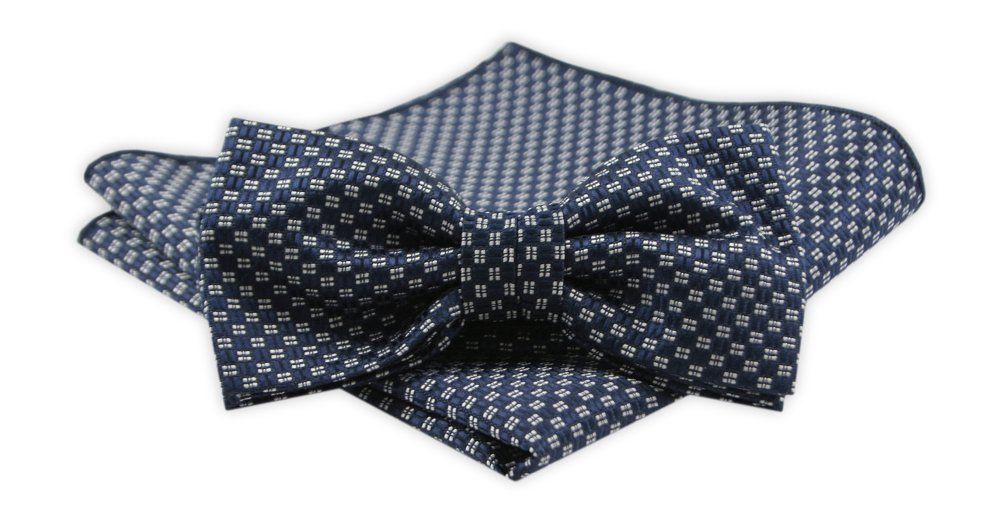 Zestaw: Mucha z Poszetką - Alties - Granatowa w Drobny, Regularny Wzór